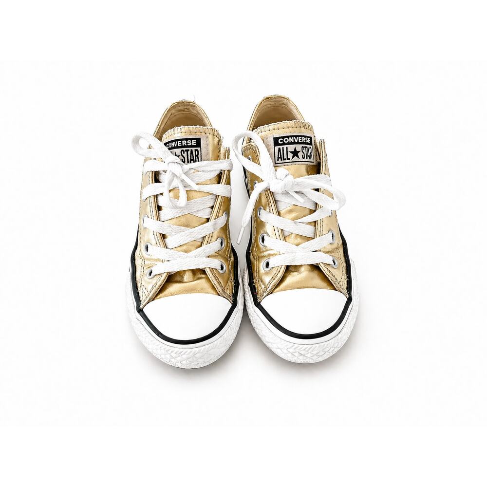 Converse All Star Metallic Gold Chucks Girls Kids Size 13 Low Tops Sneaker Shoes
